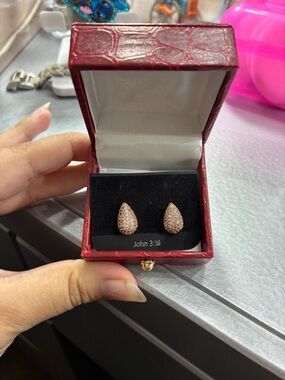 Rose Gold Teardrop Pave Stud Earrings